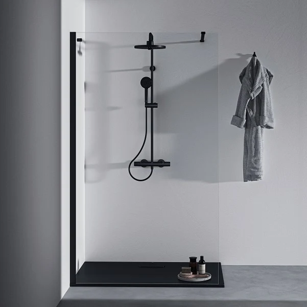 Coloana dus cu baterie si termostat Ideal Standard CeraTherm T25, si cap dus rotund Ø26 cm, negru mat (silk black)