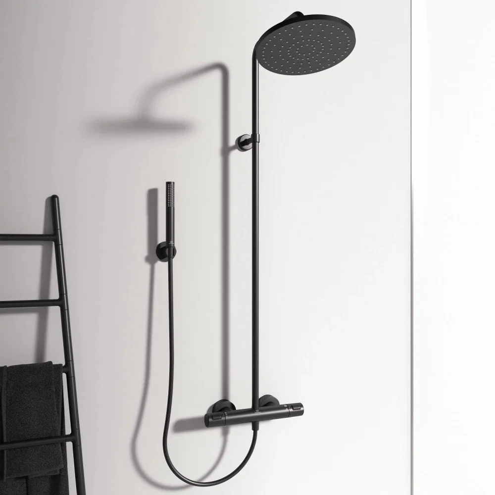 Coloana dus cu baterie si termostat Ideal Standard CeraTherm T25 Stick, negru mat (silk black)