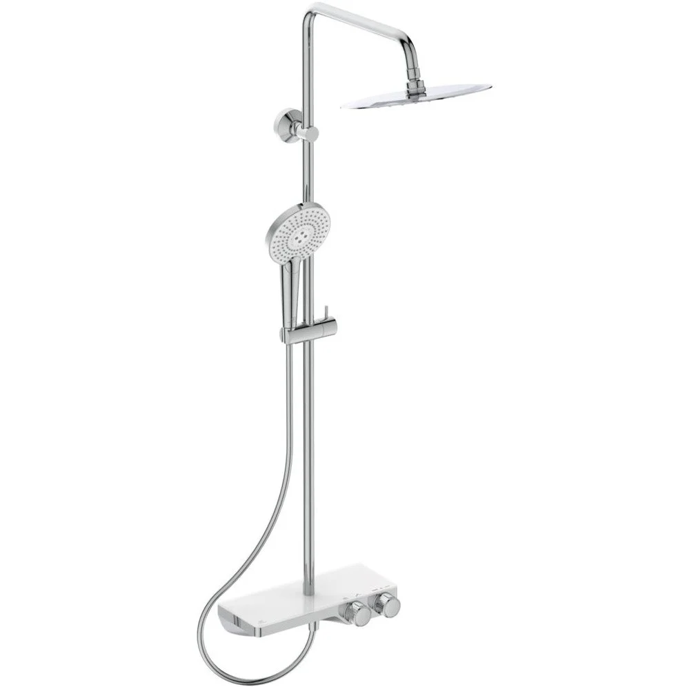Coloana dus cu baterie si termostat Ideal Standard CeraTherm S200, si cap dus rotund Ø25 cm