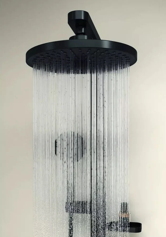 Coloana dus cu baterie si termostat Ideal Standard Ceraflow Alu+ si doua rafturi, negru mat (silk black)