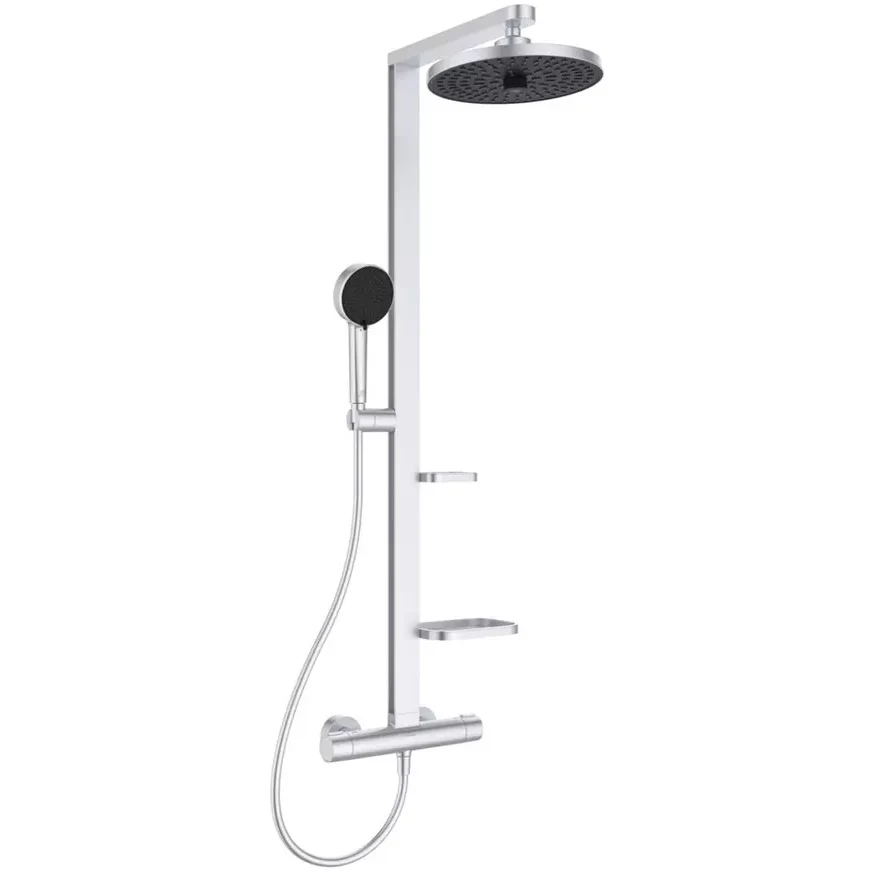 Coloana dus cu baterie si termostat Ideal Standard Ceraflow Alu+ si doua rafturi, argintiu mat (silver)