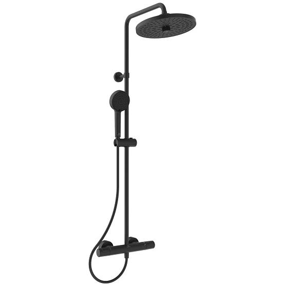 Coloana dus cu baterie si termostat Ideal Standard CeraTherm T25, si cap dus rotund Ø26 cm, negru mat (silk black)