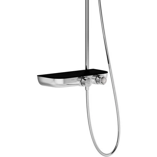 Coloana dus cu baterie si termostat Ravak , cap dus Ø25 cm si polita crom/negru