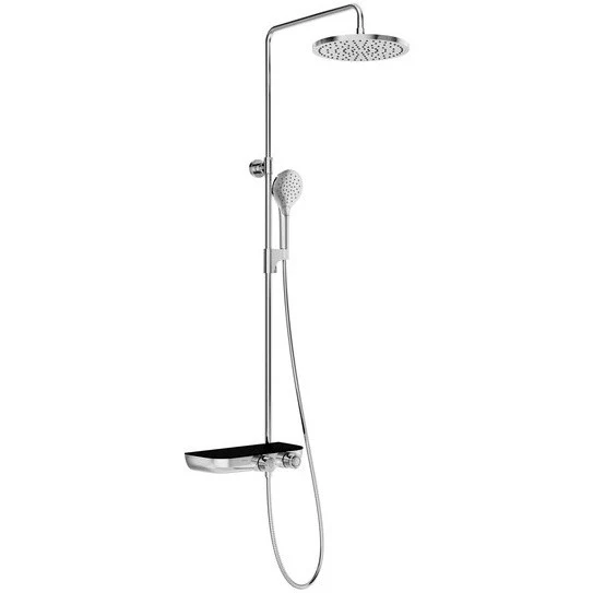 Coloana dus cu baterie si termostat Ravak , cap dus Ø25 cm si polita crom/negru