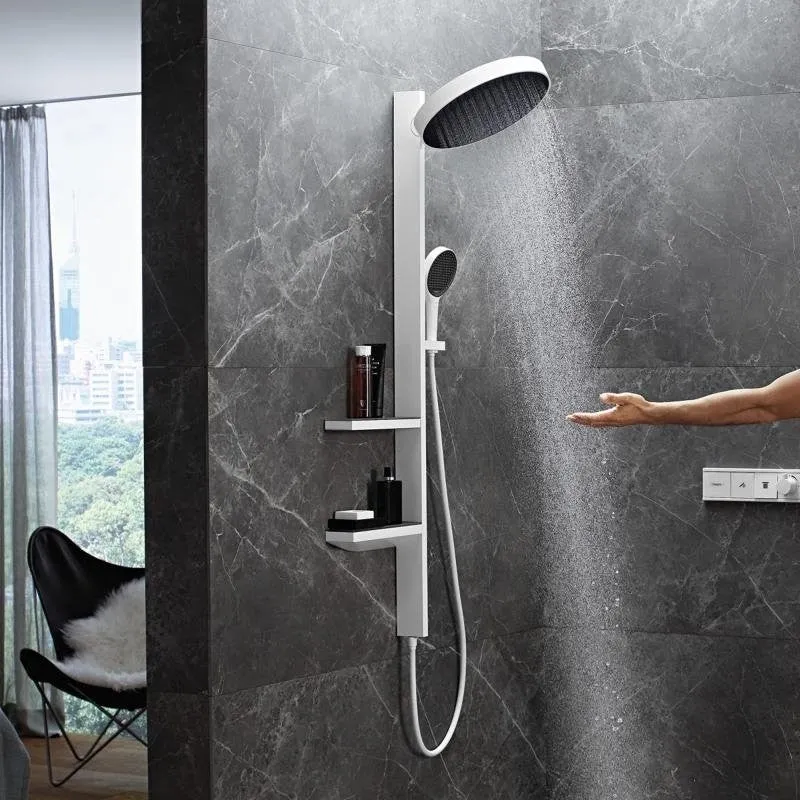 Coloana dus fara baterie Hansgrohe Rainfinity, cu 2 polite, alb mat