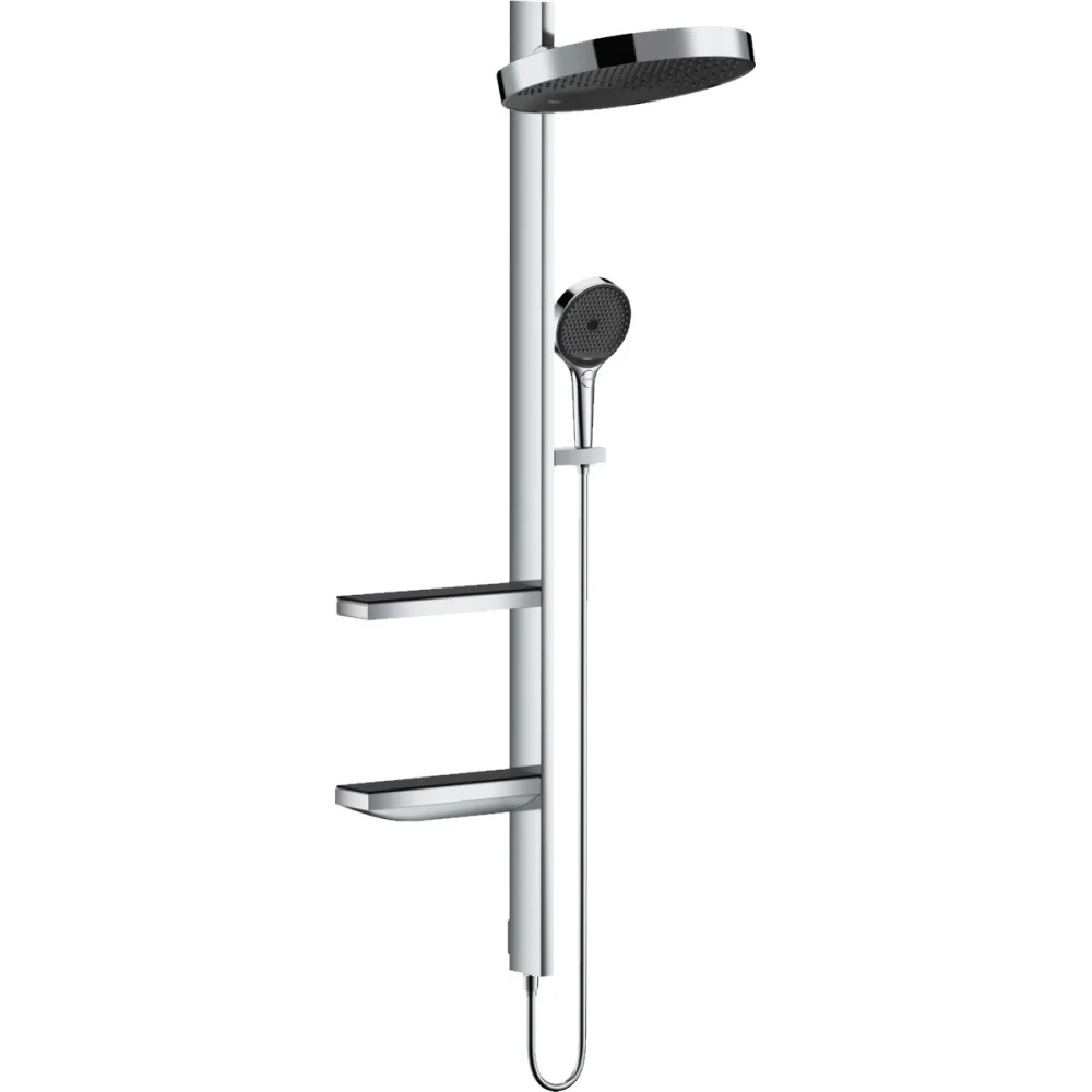 Coloana dus fara baterie Hansgrohe Rainfinity, cu 2 polite, crom
