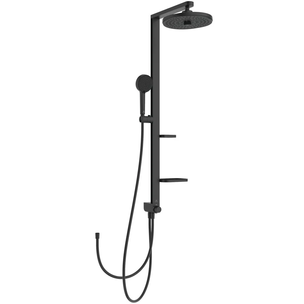 Coloana dus fara baterie Ideal Standard Alu+ si doua rafturi, negru mat (silk black)