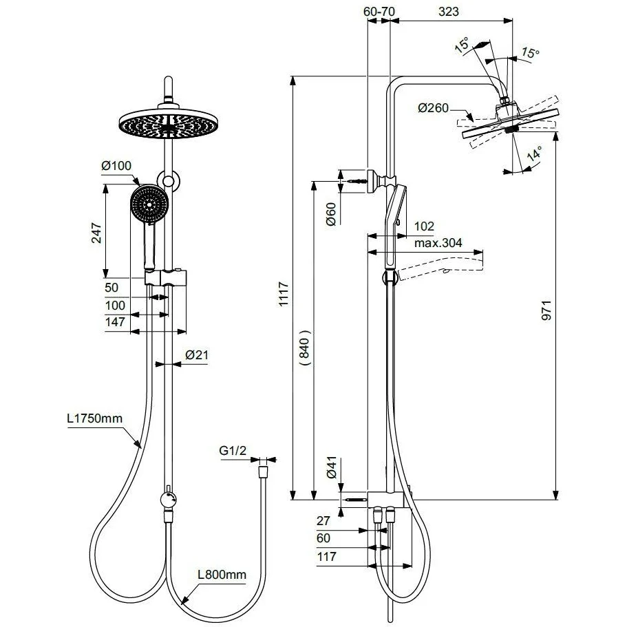 Coloana dus fara baterie Ideal Standard CeraTherm, bara 112 cm, crom