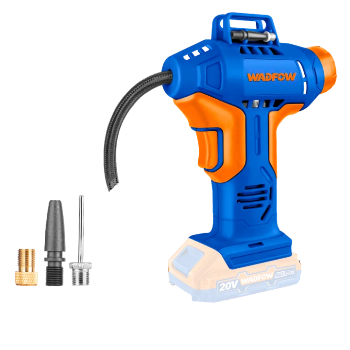 Compresor aer Wadfow, 3 adaptoare, 20V, Li-Ion, 150psi/10.5 bar, Nu include acumulator si incarcator