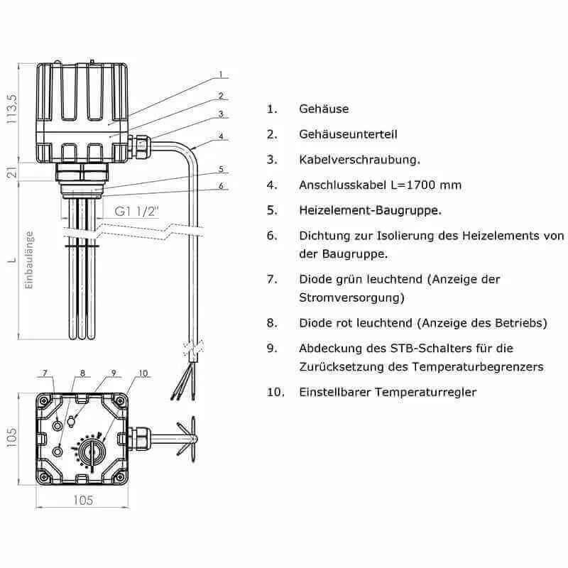 Element electric de incalzire cu regulator si termostat 6,0 kW
