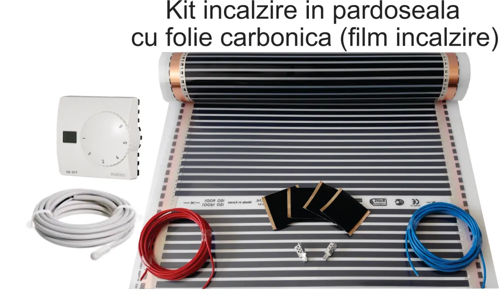 Kit incalzire pardoseala cu folie carbonica + termostat analogic, pentru 10.00mp