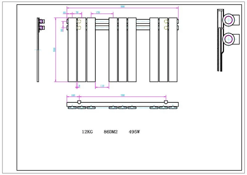 Radiator calorifer Arezzo Design portprosop HORIZONT BLACK 900x500 mm negru mat