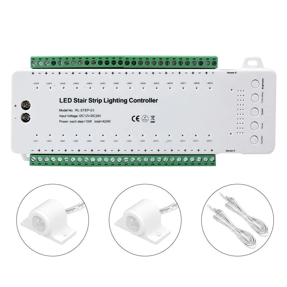 Controler iluminat inteligent pentru scari, 28 trepte cu 2 senzori