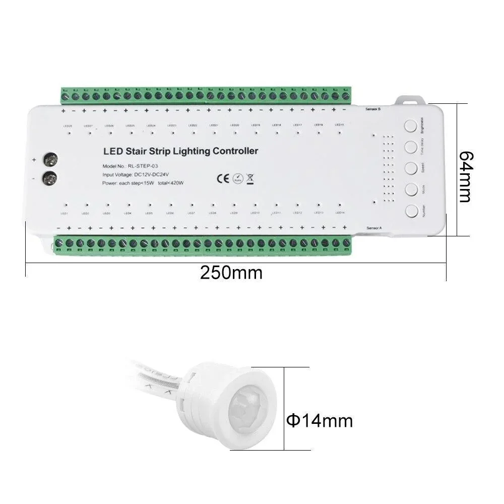 Controler iluminat inteligent pentru scari, 28 trepte cu 2 senzori