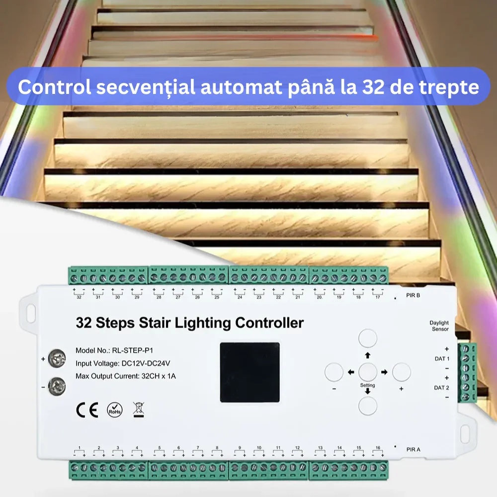 Controler Iluminat Inteligent Pentru Scari, 32 Trepte cu 2 Senzori