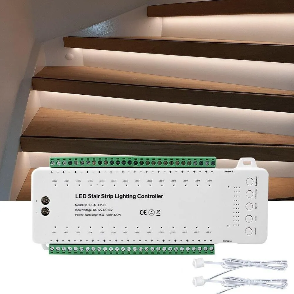 Controler iluminat inteligent pentru scari, 28 trepte cu 2 senzori