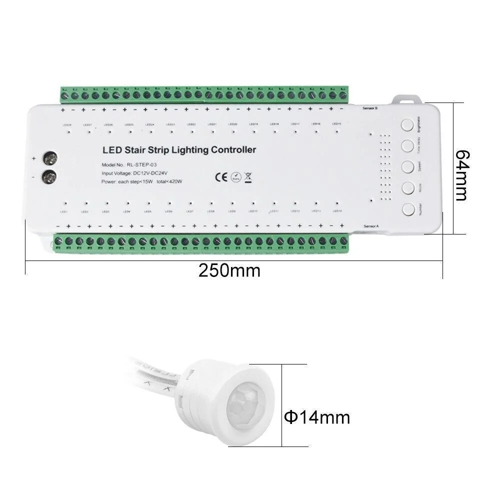 Controler iluminat inteligent pentru scari, 28 trepte cu 2 senzori