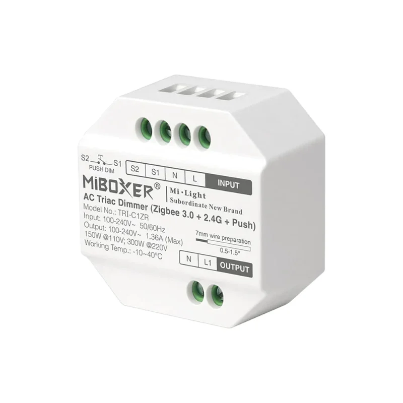 Dimmer triac Zigbee 3.0+2.4G+Push 300W, TRI-C1ZR