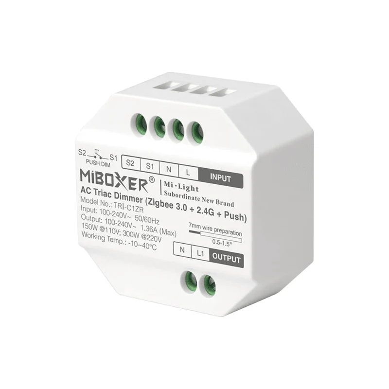 Dimmer triac Zigbee 3.0+2.4G+Push 300W, TRI-C1ZR