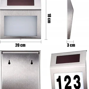Lampa solara LED afisare numar de casa, inox, kit montare inclus, 20x18x3 cm