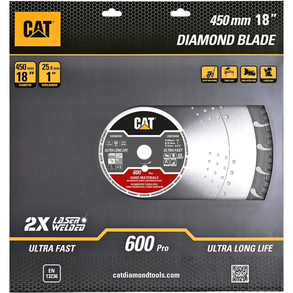 Disc diamantat CAT segmentat pentru materiale dure, 125 mm, 600 PRO, Model DA33008