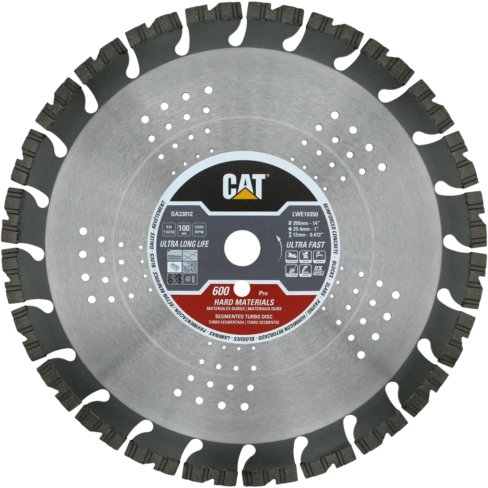 Disc diamantat CAT segmentat pentru materiale dure, 350 mm, 600 PRO, Model DA33012