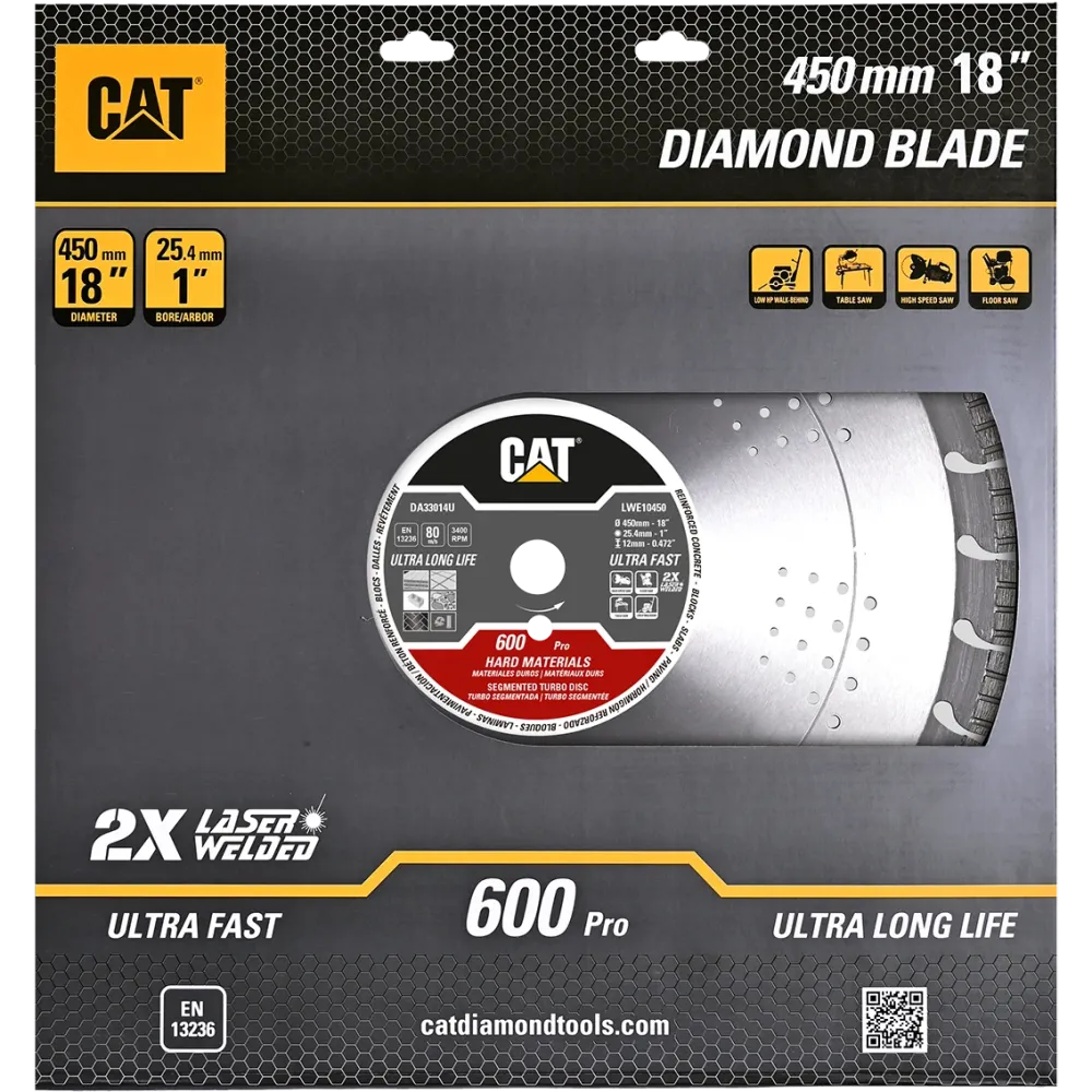 Disc diamantat CAT segmentat pentru materiale dure, 350 mm, 600 PRO, Model DA33012