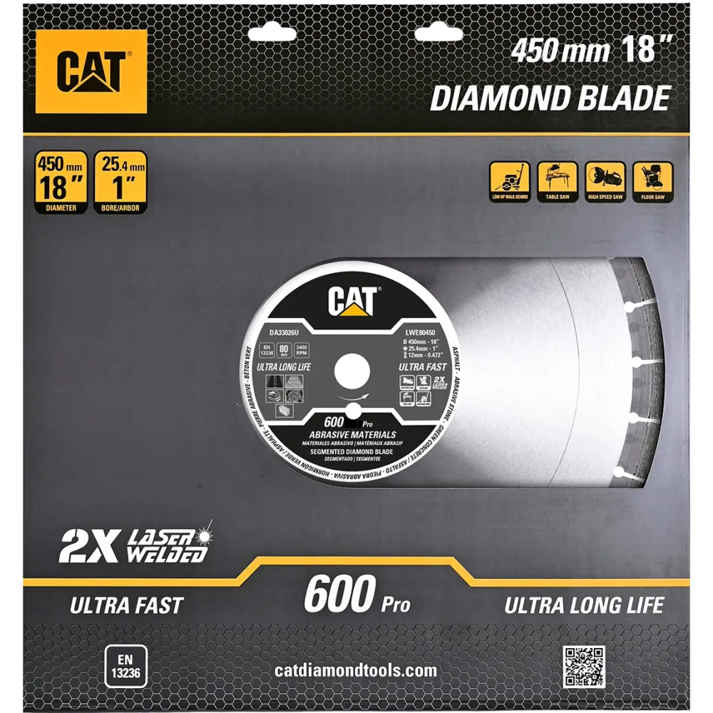 Disc diamantat CAT segmentat pentru materiale abrazive, 450 mm, 600 PRO, Model DA33026