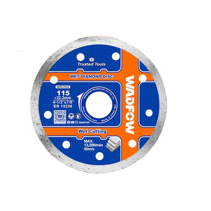 Disc diamantat continuu pentru ceramica Wadfow, taiere umeda, 115x22.2mm