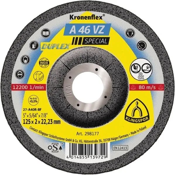 46 VZ Discuri polizare 125 x 2 x 22,23 mm cu centru depresat , Klingspor 298177