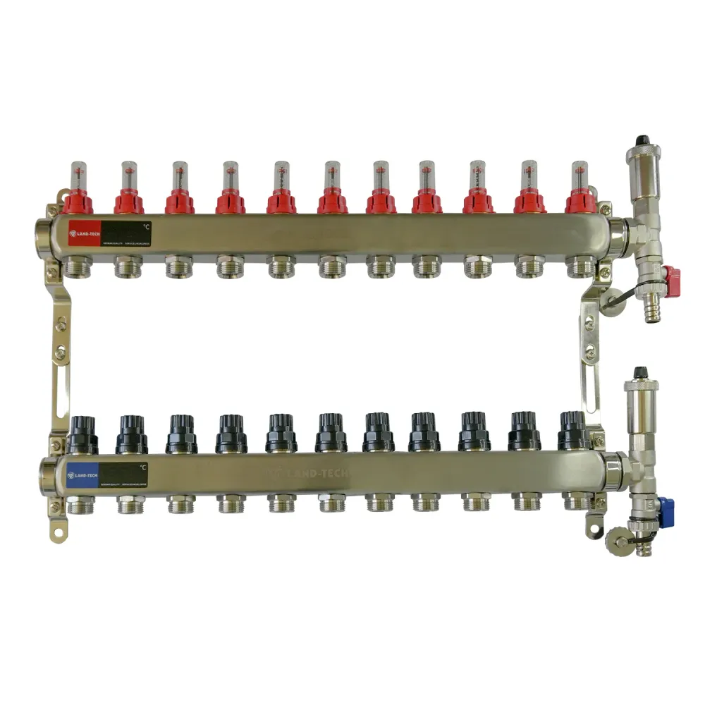 Set de distribuitor din inox cu debimetre, izolatie anticondens, robinet de golire, aerisitor automat, 1"x3/4"x11 cai, Lan...