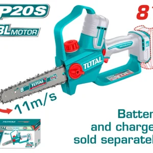 Fierastrau electric pentru crengi TOTAL 20V, lama 8" (20 cm), motor fara perii, ungere automata, viteza lant 11 m/s