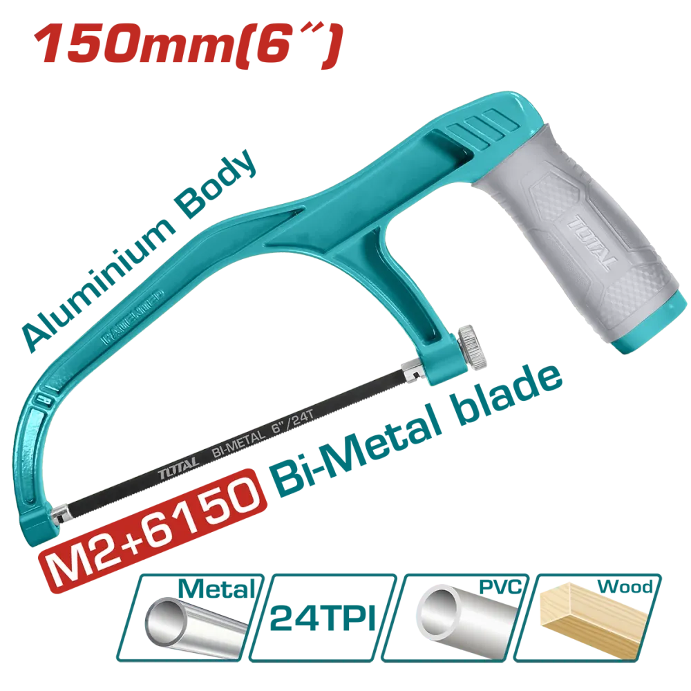 Mini fierastrau TOTAL 150 mm (6") – lama bi-metal M2+6150, maner TPR ergonomic