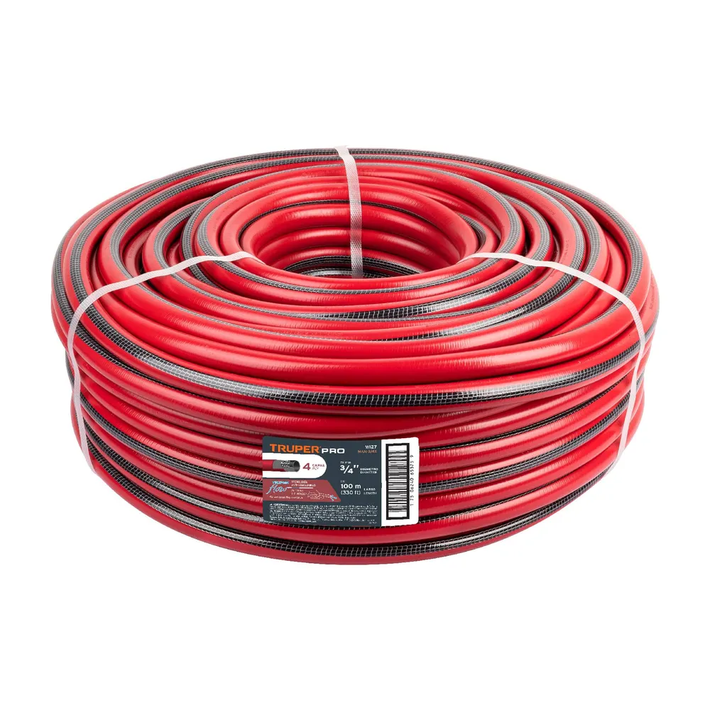 Furtun de gradina 3/4", 100 m, 4 straturi, armat, cu mufa din alama, Truper