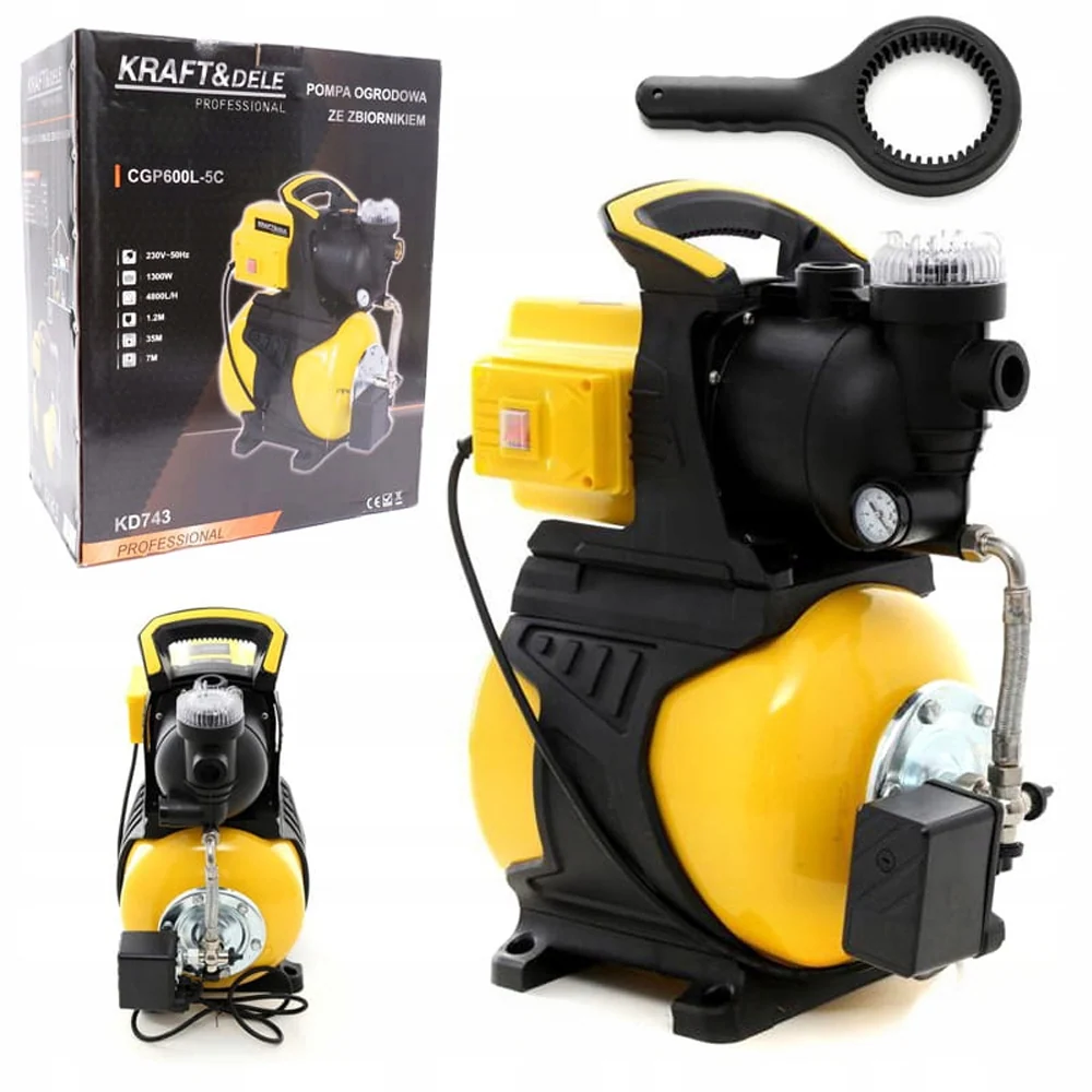 Kit hidrofor Kraft&Dele KD743, 19L, 1300W, H refulare 35m si Presostat