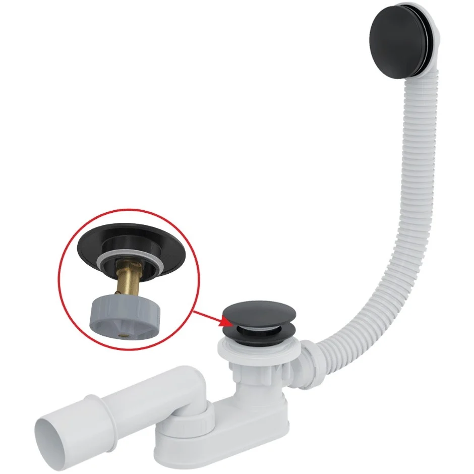 Alcadrain Sistem de scurgere pentru cada, cu ventil click-clack 57 cm, capac negru