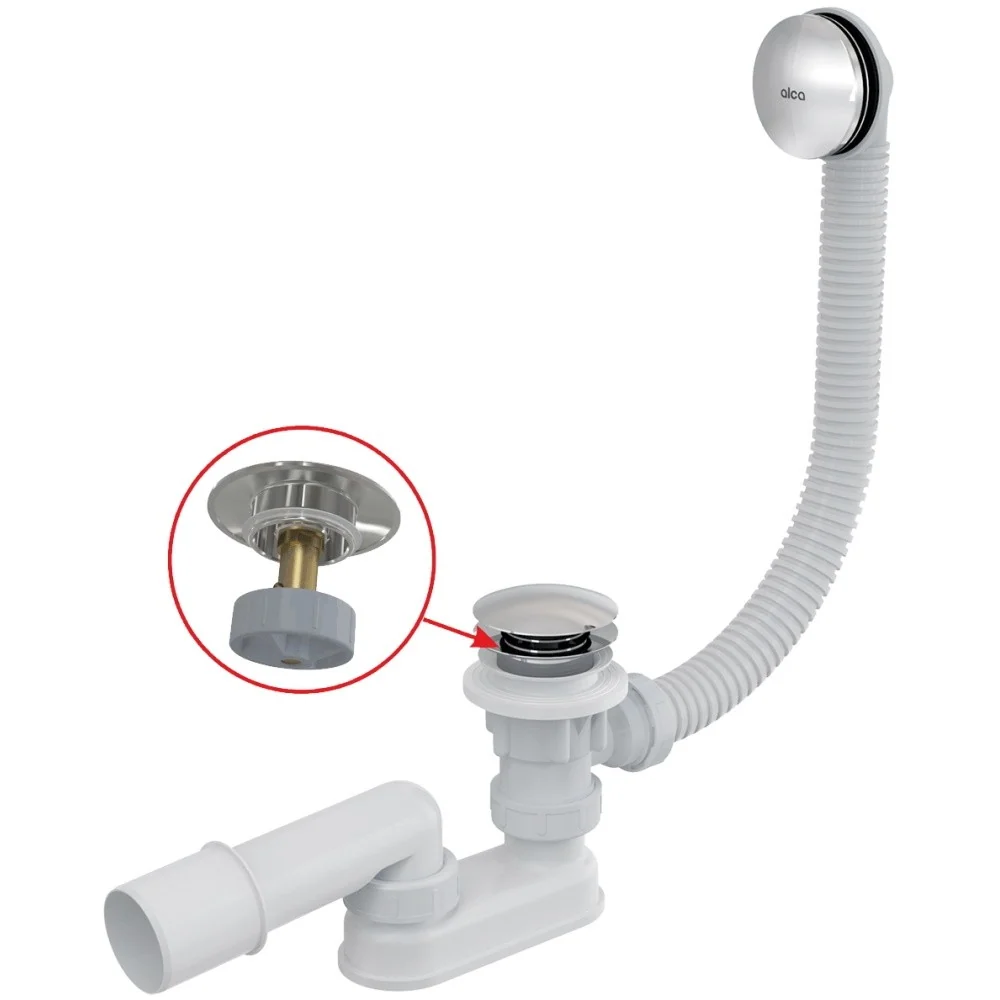 Alcadrain Sistem de scurgere pentru cada, cu ventil click-clack 57 cm, capac crom