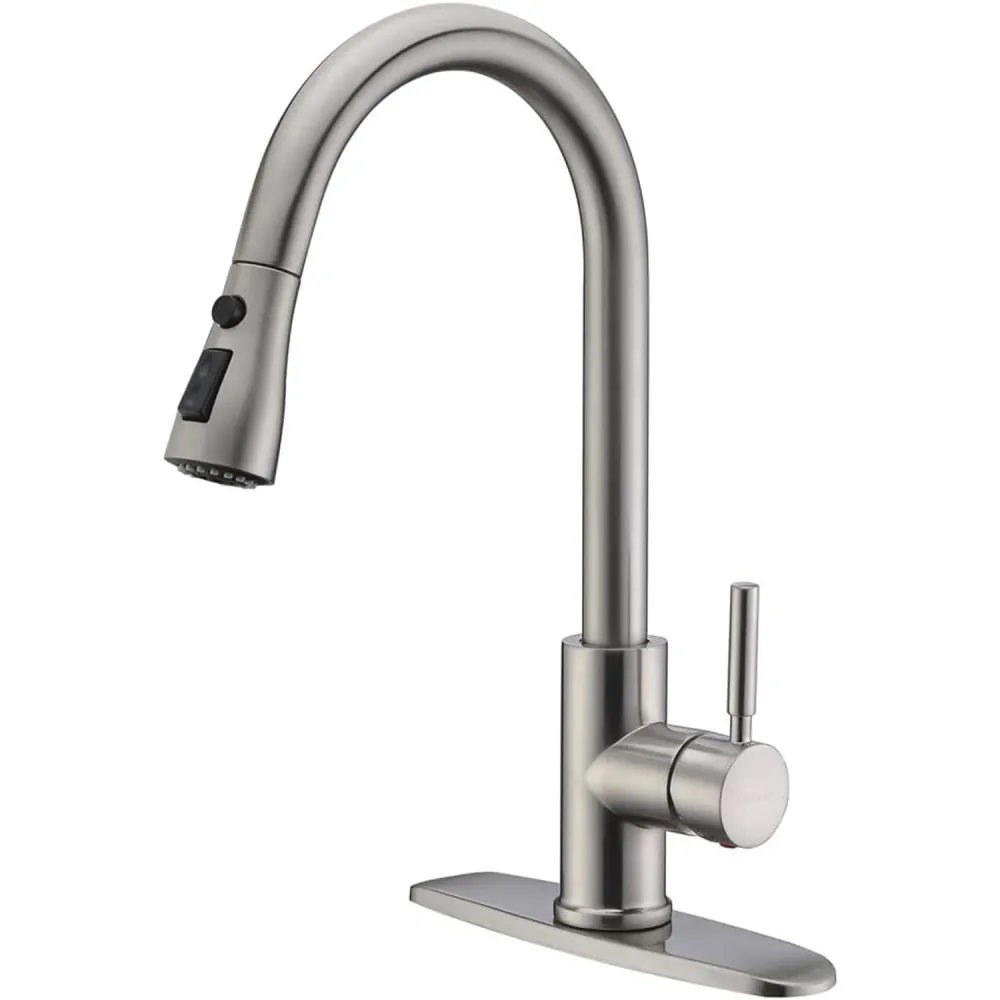 Baterie Chiuvetă Bucătărie cu Duș Extractibil, 3 Moduri de Pulverizare, Monocomandă, Oțel Inoxidabil, Design Modern, 360°
