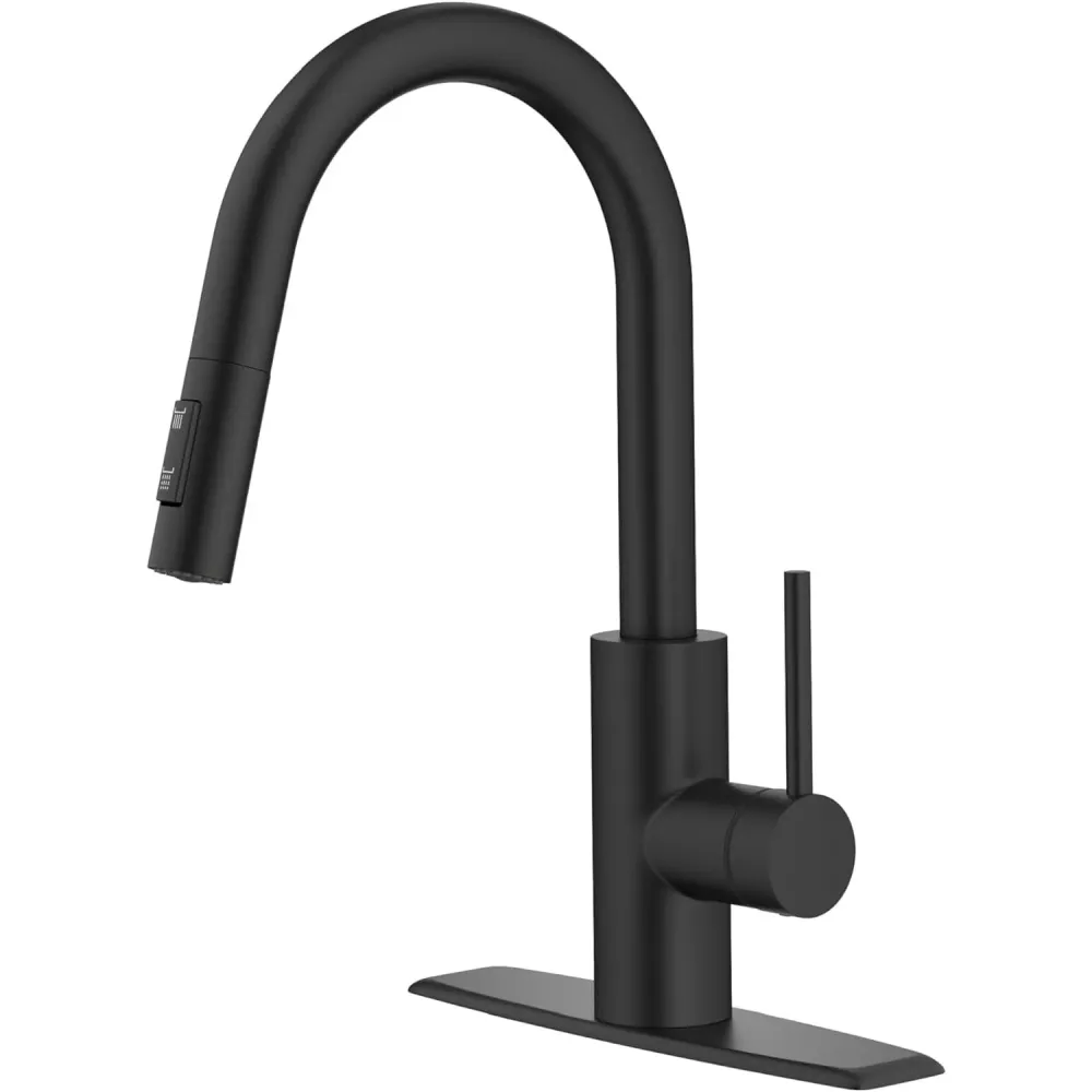 Baterie Chiuvetă Bucătărie cu Duș Extractibil, 2 Moduri de Pulverizare, Monocomandă, Oțel Inoxidabil, Design Modern, Negru
