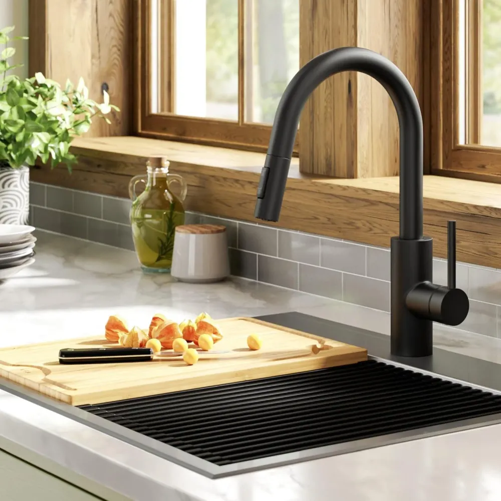 Baterie Chiuvetă Bucătărie cu Duș Extractibil, 2 Moduri de Pulverizare, Monocomandă, Oțel Inoxidabil, Design Modern, Negru