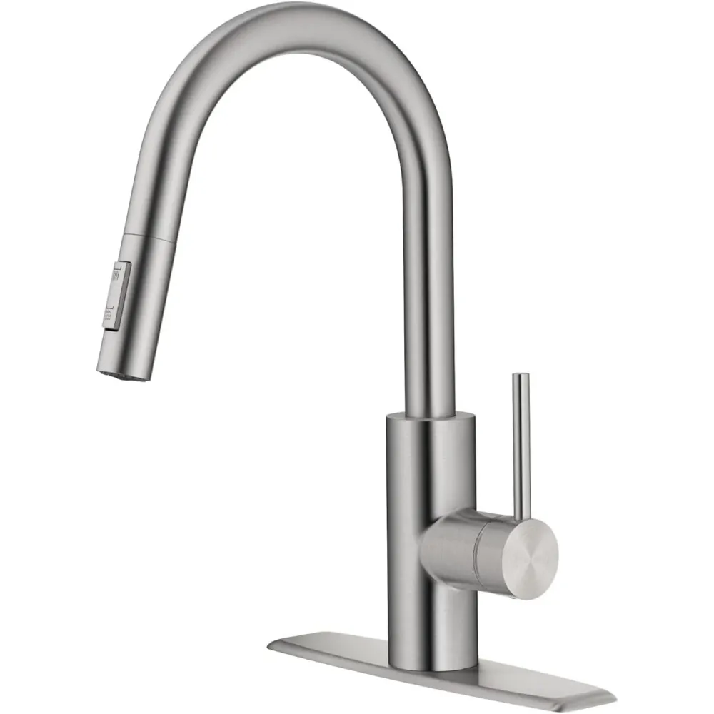 Baterie Chiuvetă Bucătărie cu Duș Extractibil, 2 Moduri de Pulverizare, Monocomandă, Oțel Inoxidabil, Design Modern, Argintie