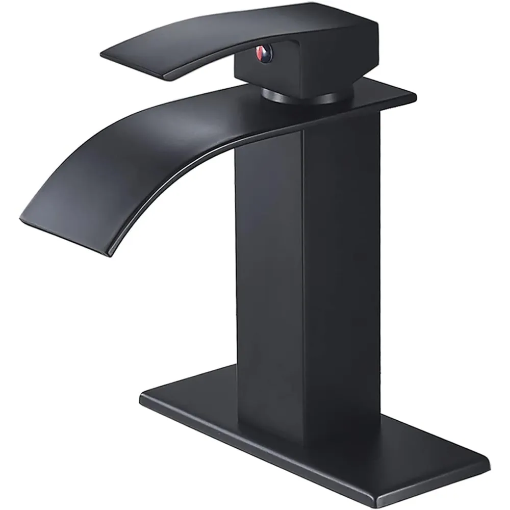 Baterie Chiuvetă Modernă Tip Cascadă, Monocomandă, cu Placă de Montare, Alamă, Negru