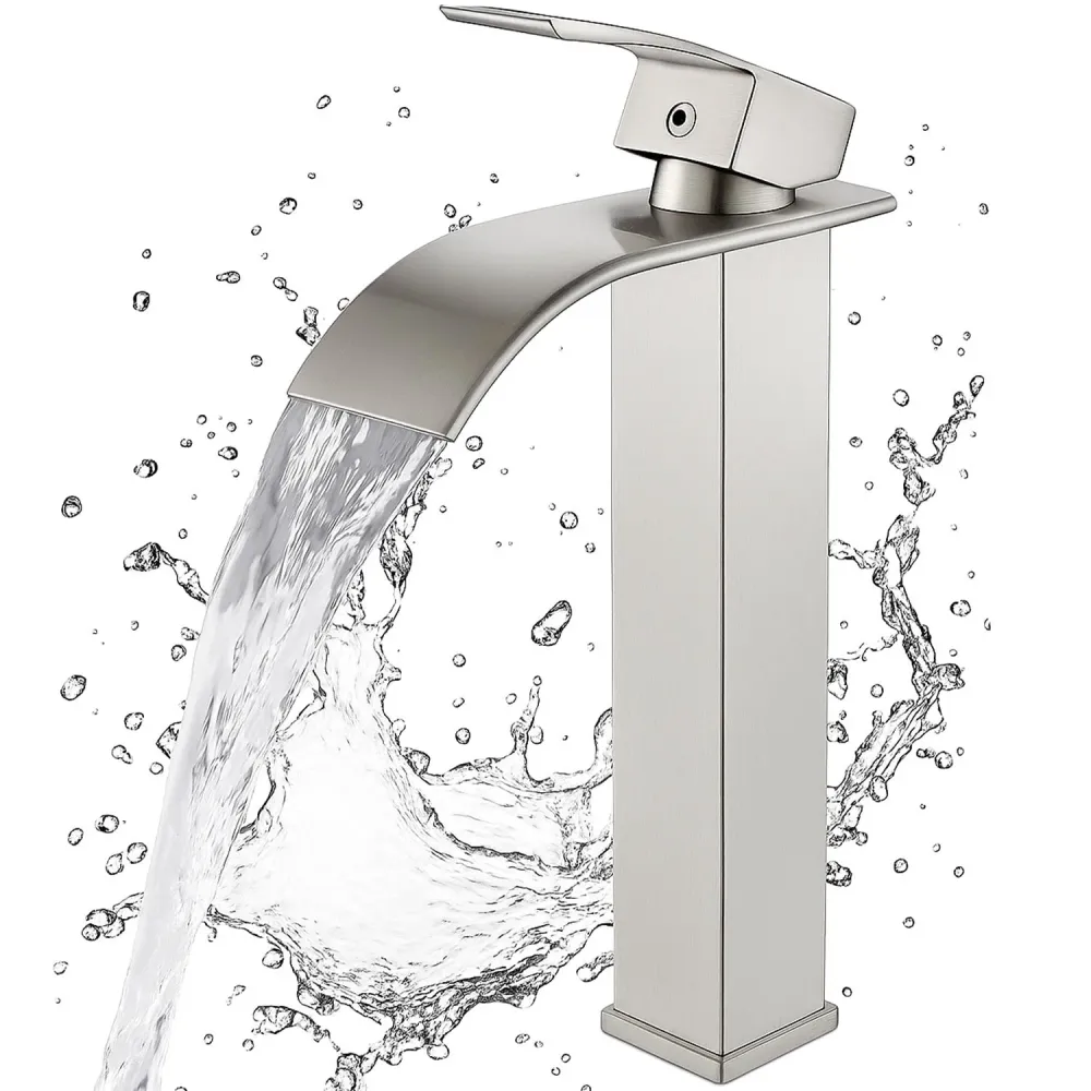 Baterie Chiuveta Argintie Inalta Tip Cascada Elindor®, Robinet Modern Monocomanda pentru Baie, Otel Inoxidabil, Montare pe...