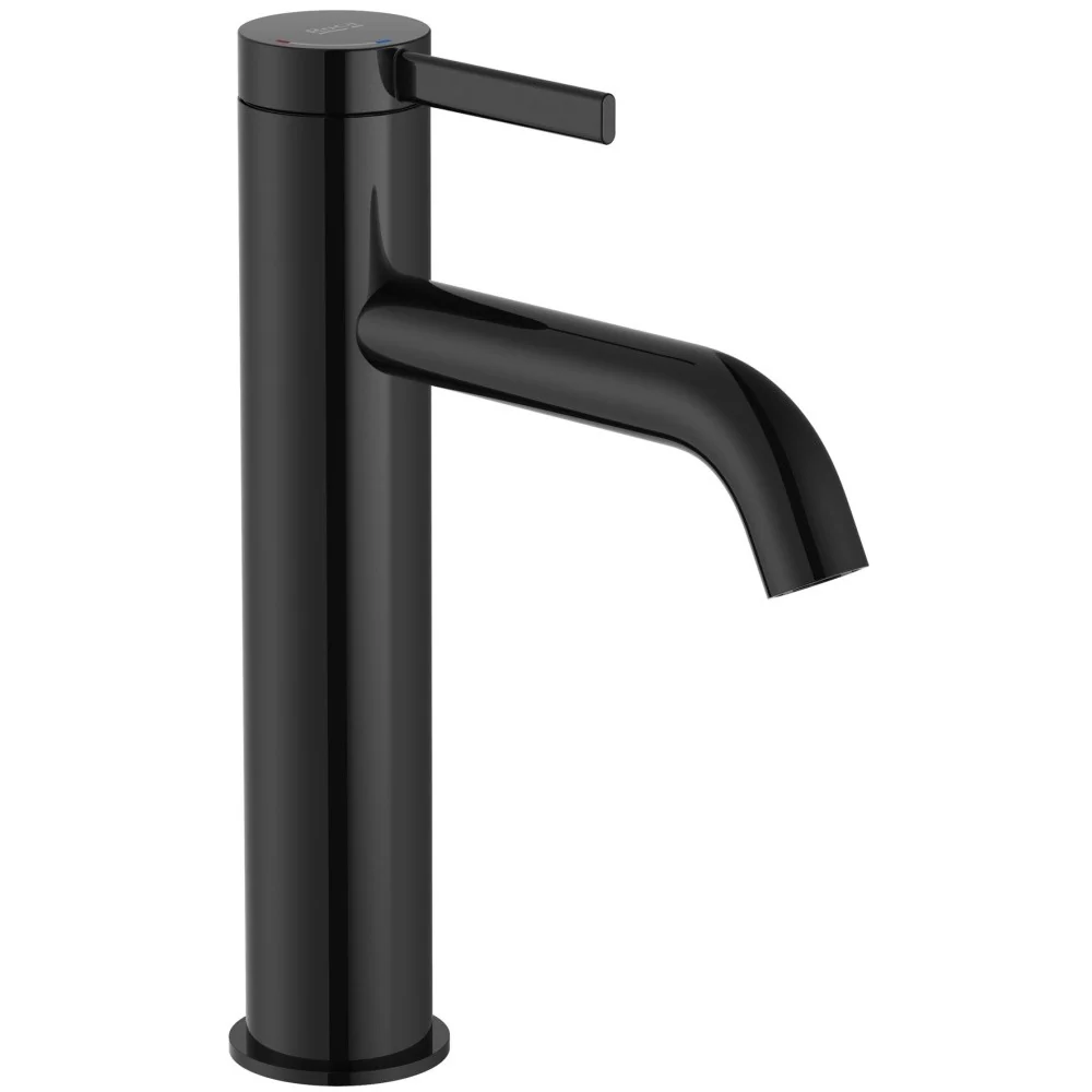 Baterie chiuveta baie pe blat neagra lucios Roca Ona, cu ventil click-clack H21 cm