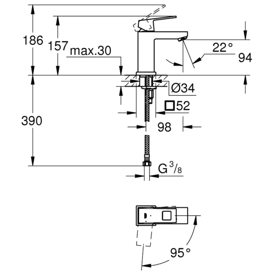 Baterie chiuveta baie Grohe Eurocube, marime S