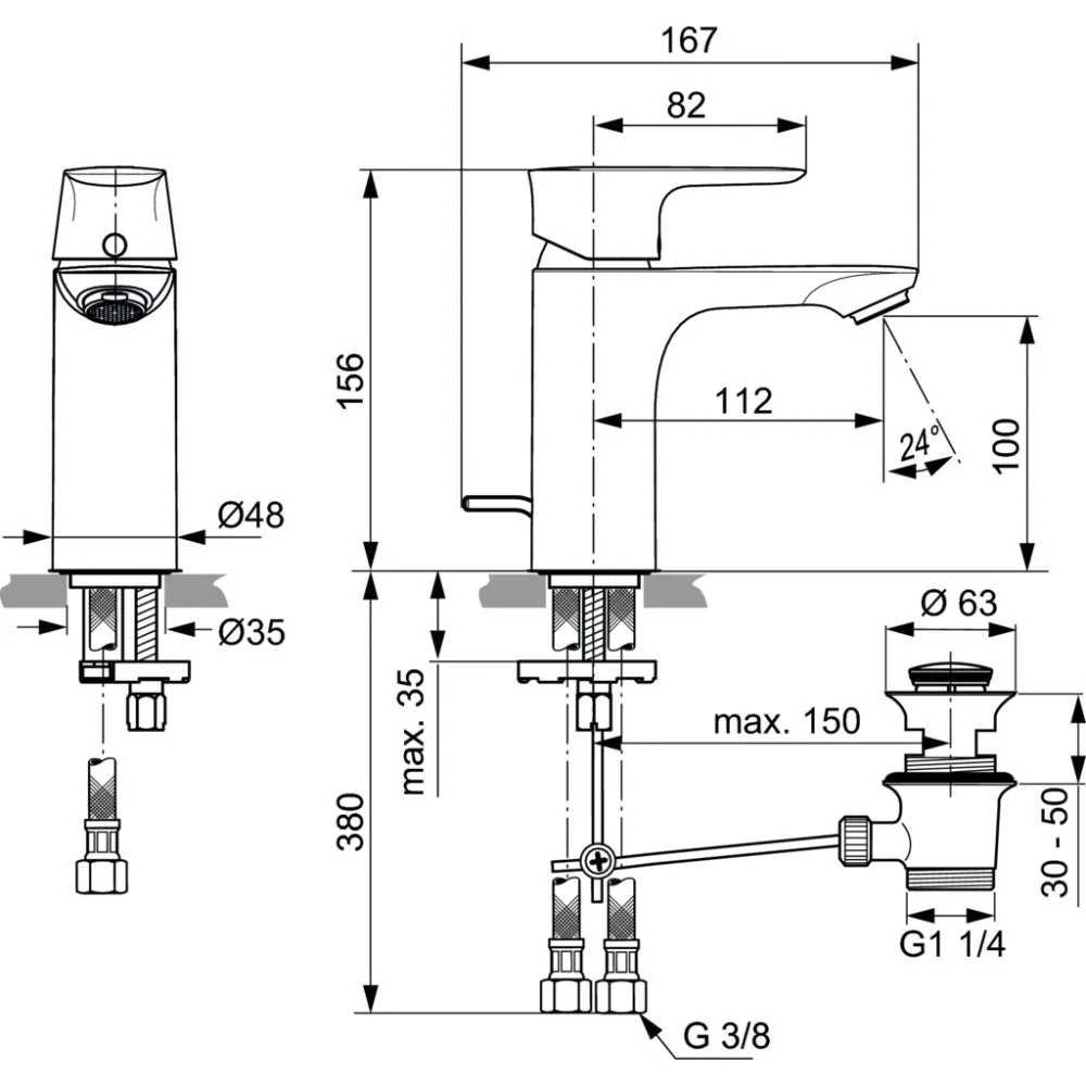 Baterie chiuveta baie Ideal Standard Connect Air FirmaFlow, cu ventil metalic