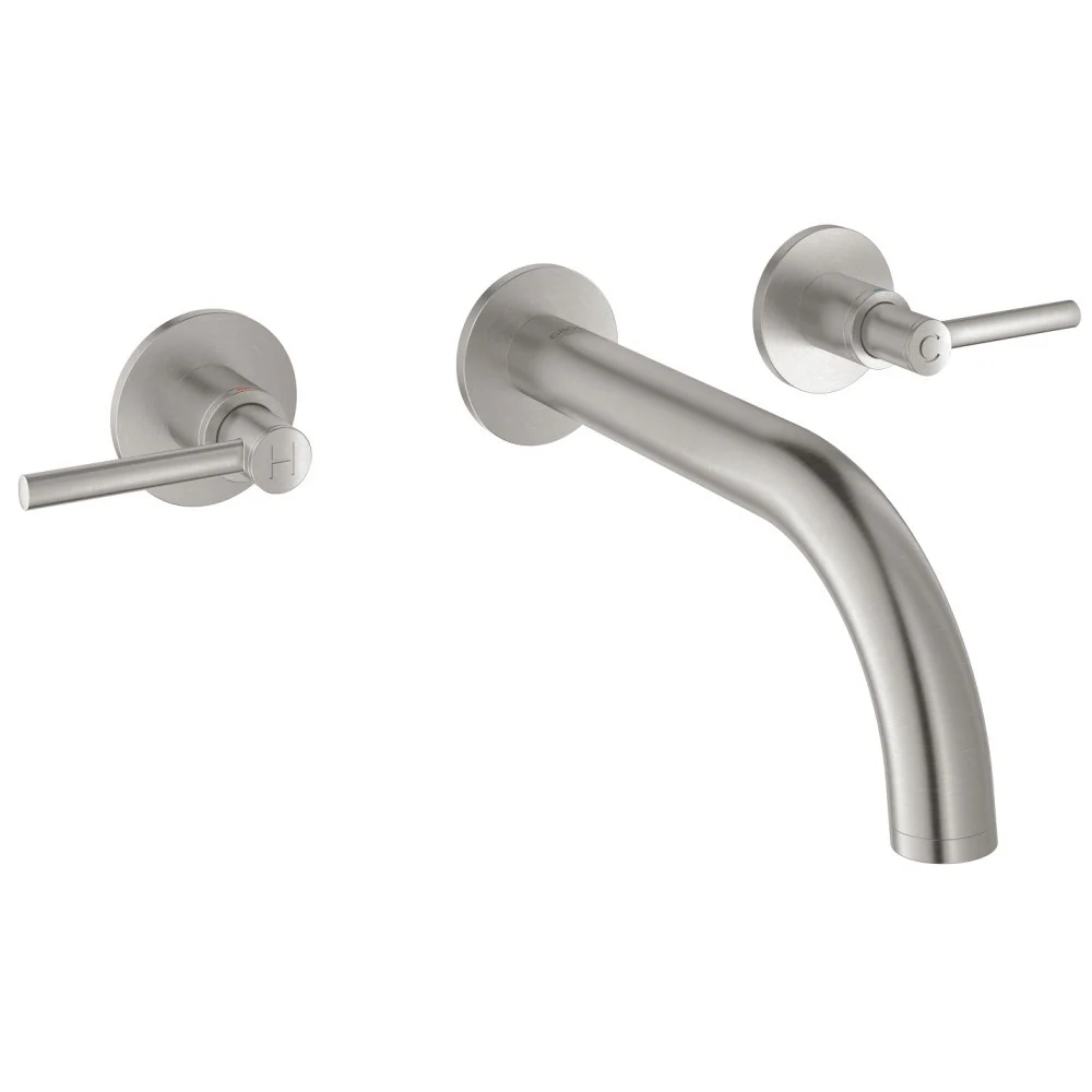 Baterie chiuveta baie incastrata aspect inox Grohe Atrio, dubla comanda, manere levier