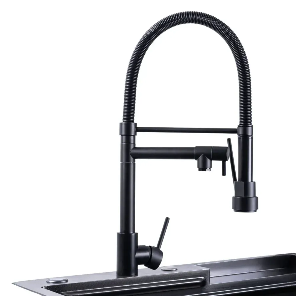 Baterie chiuveta de bucatarie, rotire 360°, multifunctionala, cu design modern si furtun flexibil, Naimeed D6180, Negru