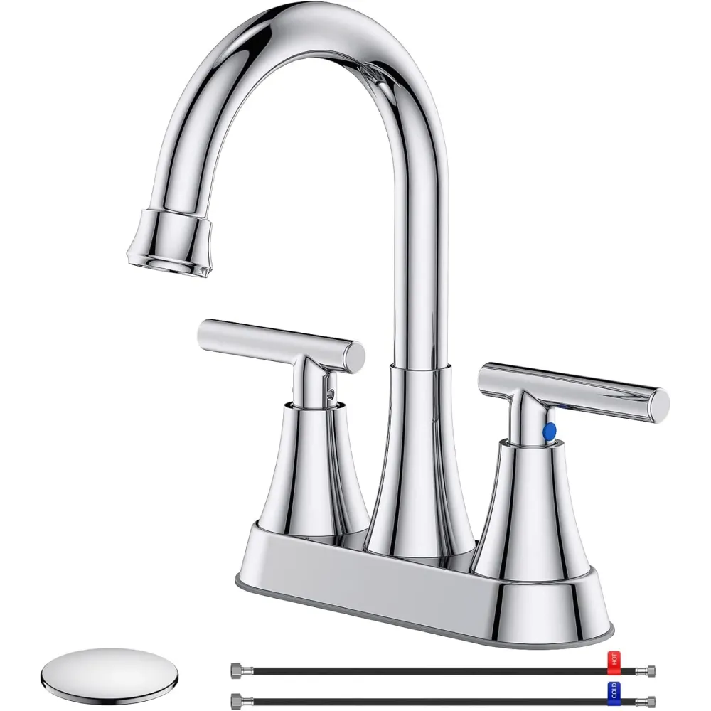 Baterie Chiuveta Moderna pentru Lavoar cu 2 Manere, Robinet Central 360 Grade din Otel Inoxidabil fara Plumb, Montare pent...