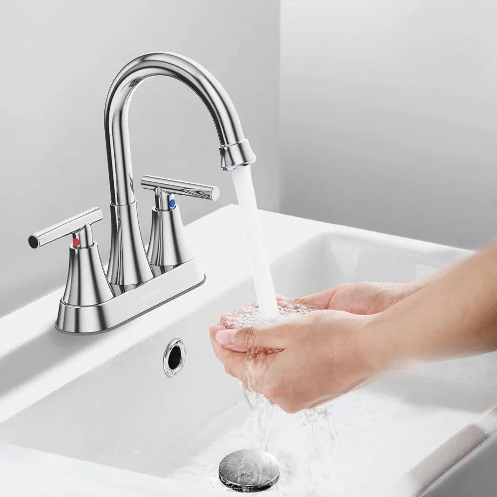 Baterie Chiuveta Moderna pentru Lavoar cu 2 Manere, Robinet Central 360 Grade din Otel Inoxidabil fara Plumb, Montare pent...